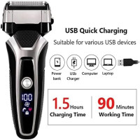 USB Rechargeable Electric Shaver Stainless Steel Shaving Machine For Men 3D Triple Floating Blade Razor Shaver Barber Electric
